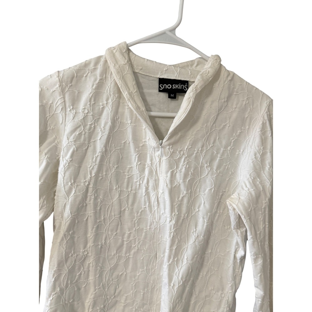 Sno Skins Womens White‎ Floral Embroidered Long Sleeve Quarter Zip Top Size M